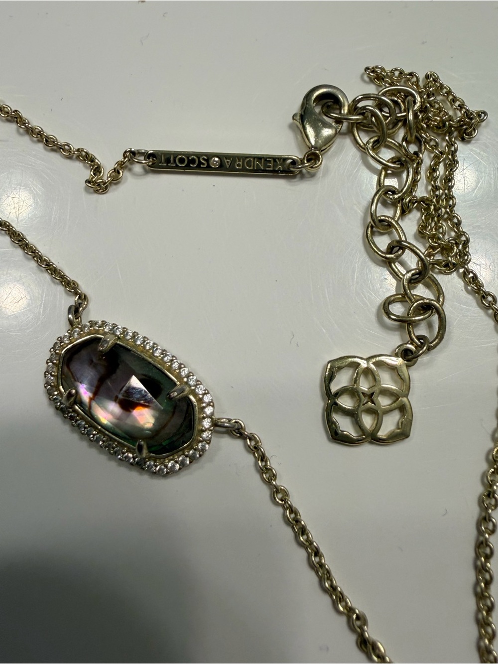 Authentic Kendra Scott Elisa Pave Necklace Abalone Halo Pendant Necklace - Picture 3 of 3